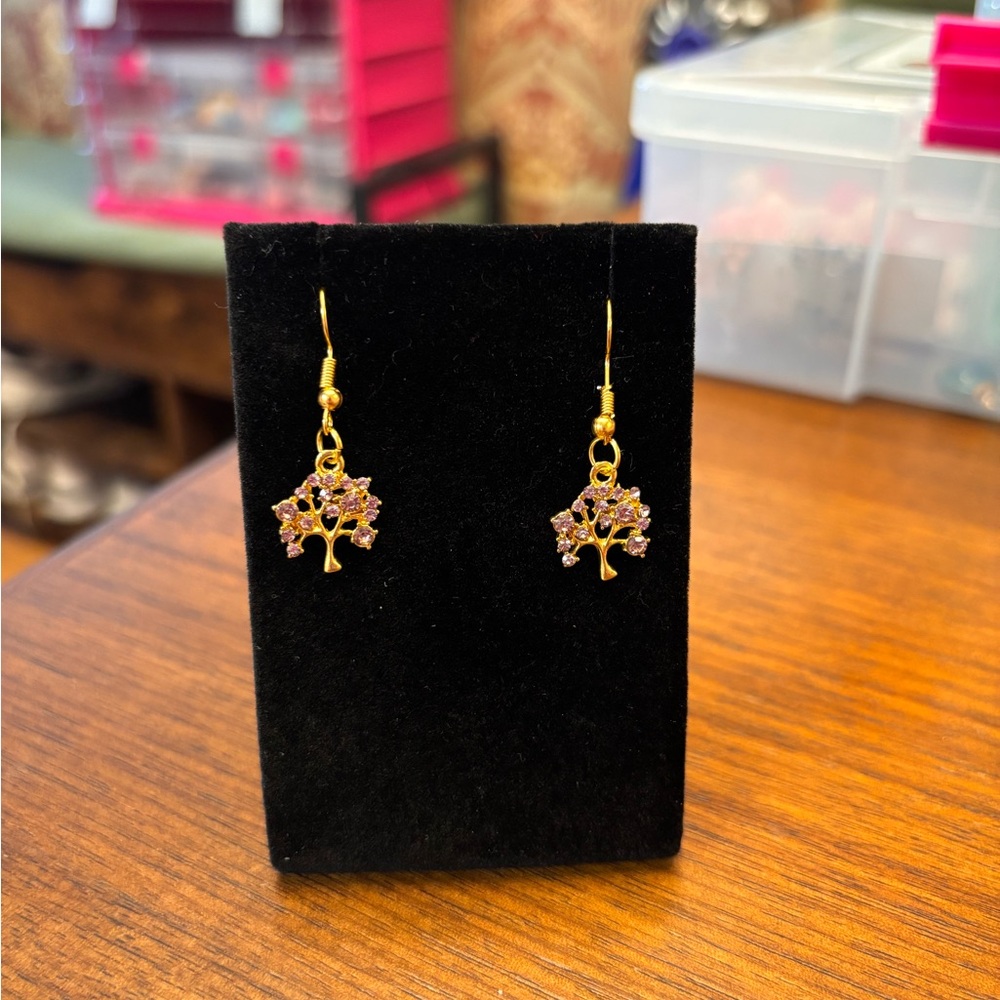 See pics! Purple bling Gold tone Tree of Life Earrings cute pretty
